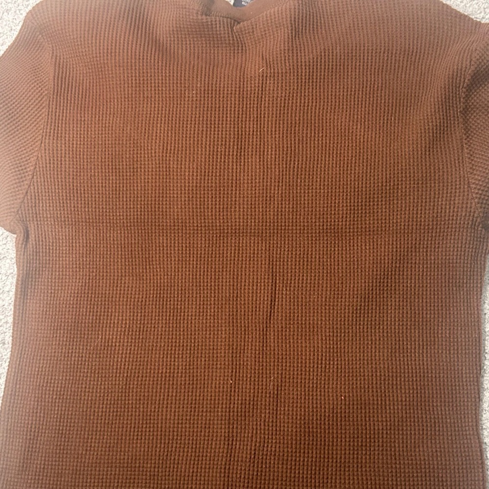 Aeropostale Thermal Shirt Long Sleeve L Brown Y2K Grunge Skater Waffle Knit - Picture 6 of 6